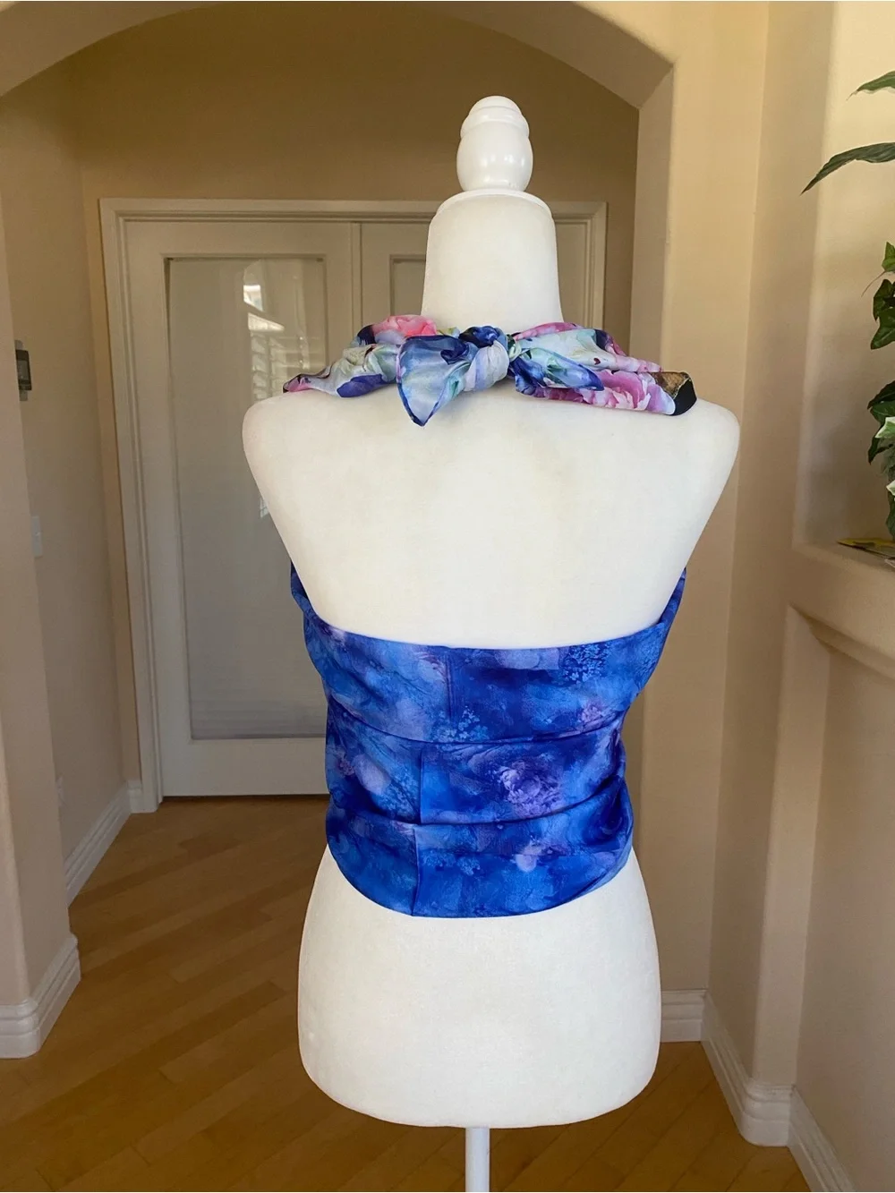 Silk Blue Floral Wrap Scarf Top